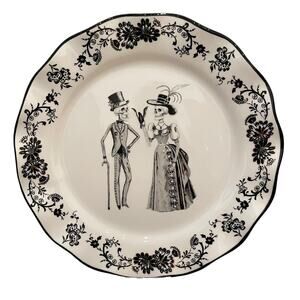 Potter's Studio Halloween VICTORIAN SKELETON Dinner Plates Set of 4 Scalloped